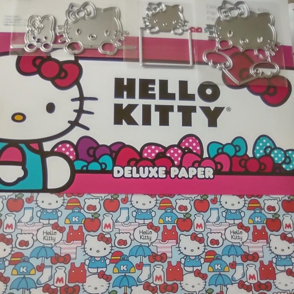 SOLD! NEW! Set 3 Hello Kitty Metal Dies & One 12x12 Scrapbooking Paper Pad